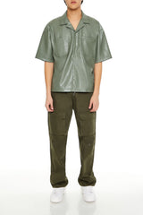 Embroidered Faux Leather Shirt