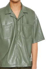 Embroidered Faux Leather Shirt