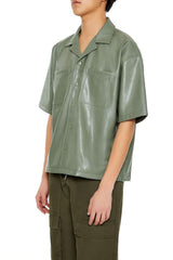 Embroidered Faux Leather Shirt