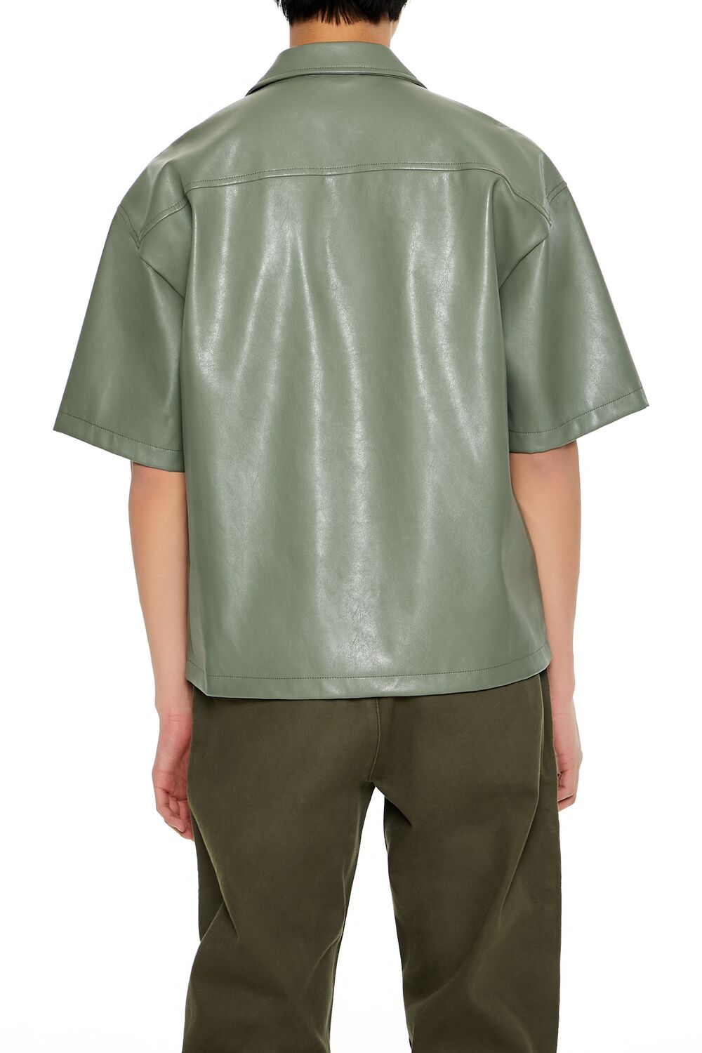 Embroidered Faux Leather Shirt