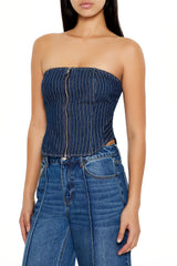 Striped Denim Tube Crop Top