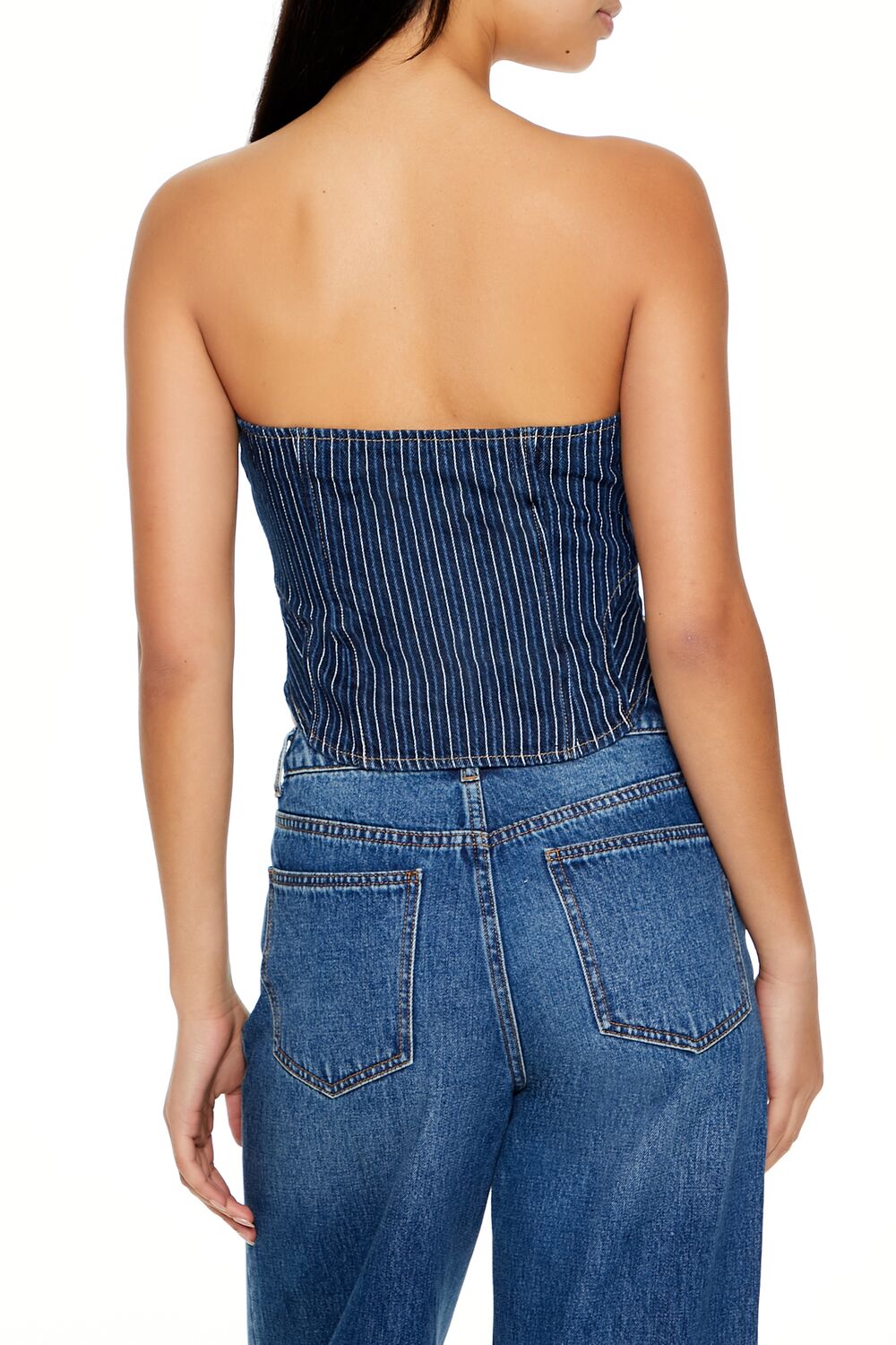Striped Denim Tube Crop Top