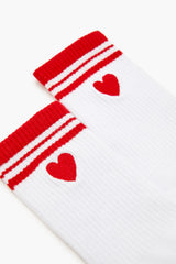 Varsity-Striped Heart Crew Socks