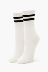 Ribbed Varsity-Striped Crew Socks