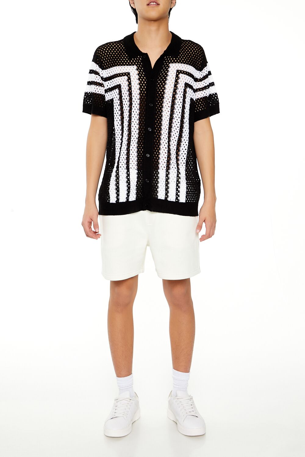 Striped Crochet Polo Shirt
