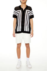 Striped Crochet Polo Shirt
