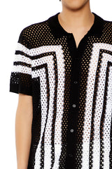 Striped Crochet Polo Shirt