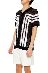 Striped Crochet Polo Shirt