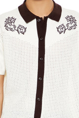 Floral Embroidered Crochet Shirt