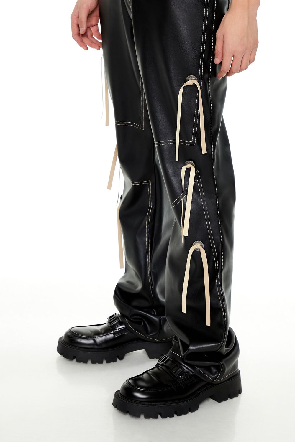 Two-Tone Faux Leather Flare Pants