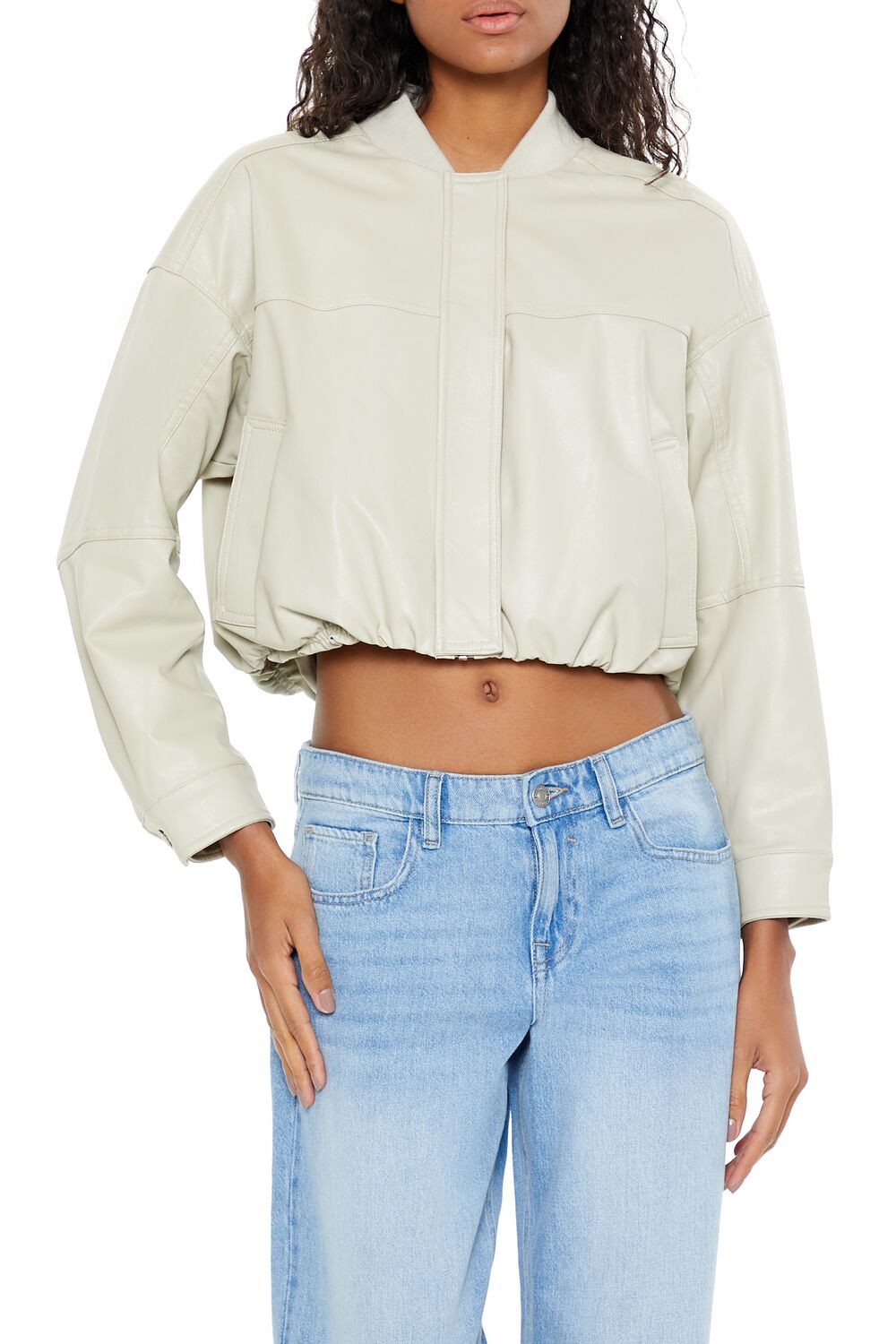 Faux Leather Cropped Bomber Jacker