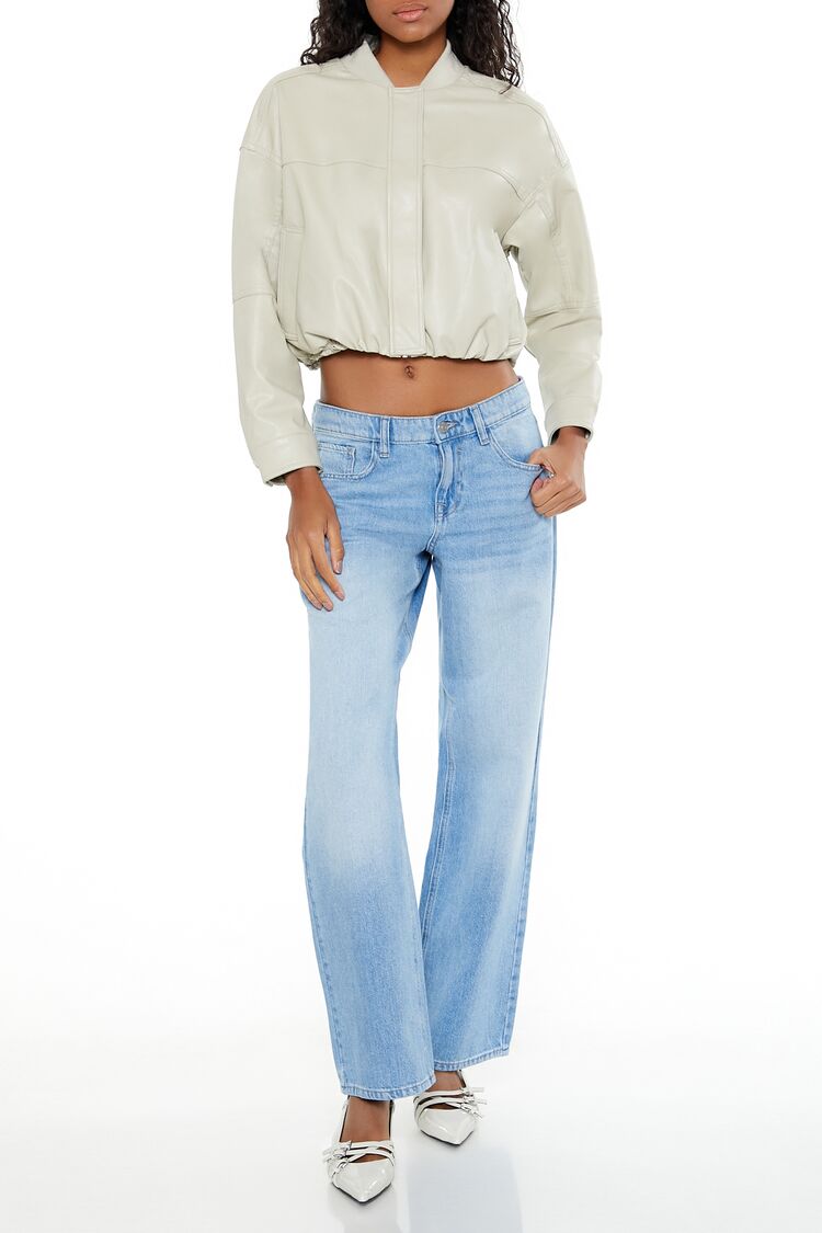 Faux Leather Cropped Bomber Jacker