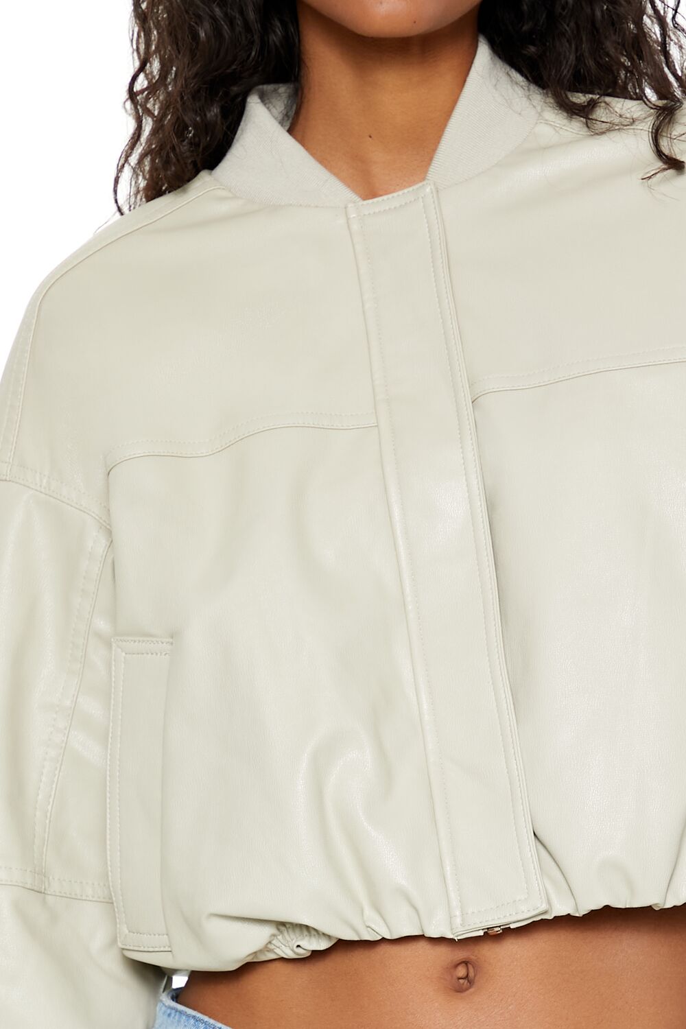 Faux Leather Cropped Bomber Jacker