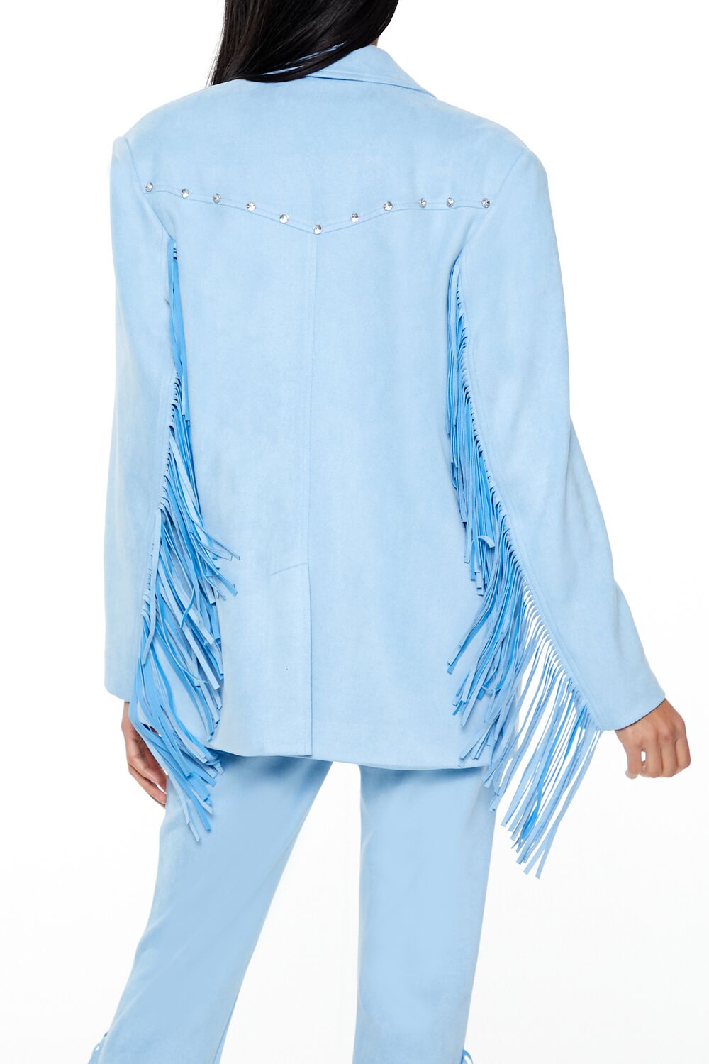 Rhinestone Fringe Faux Suede Blazer