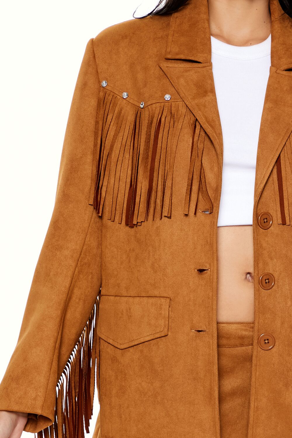 Rhinestone Fringe Faux Suede Blazer