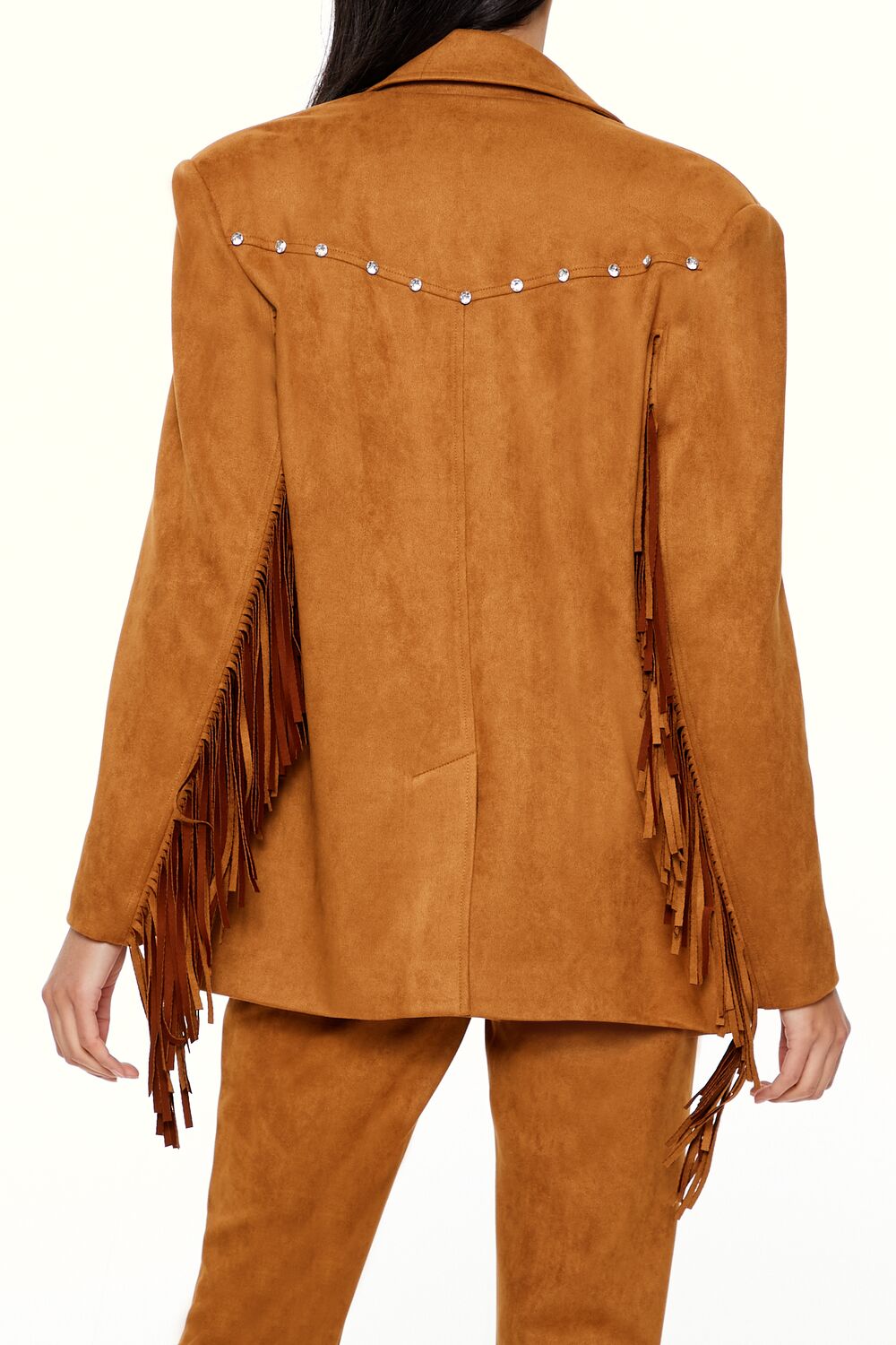 Rhinestone Fringe Faux Suede Blazer