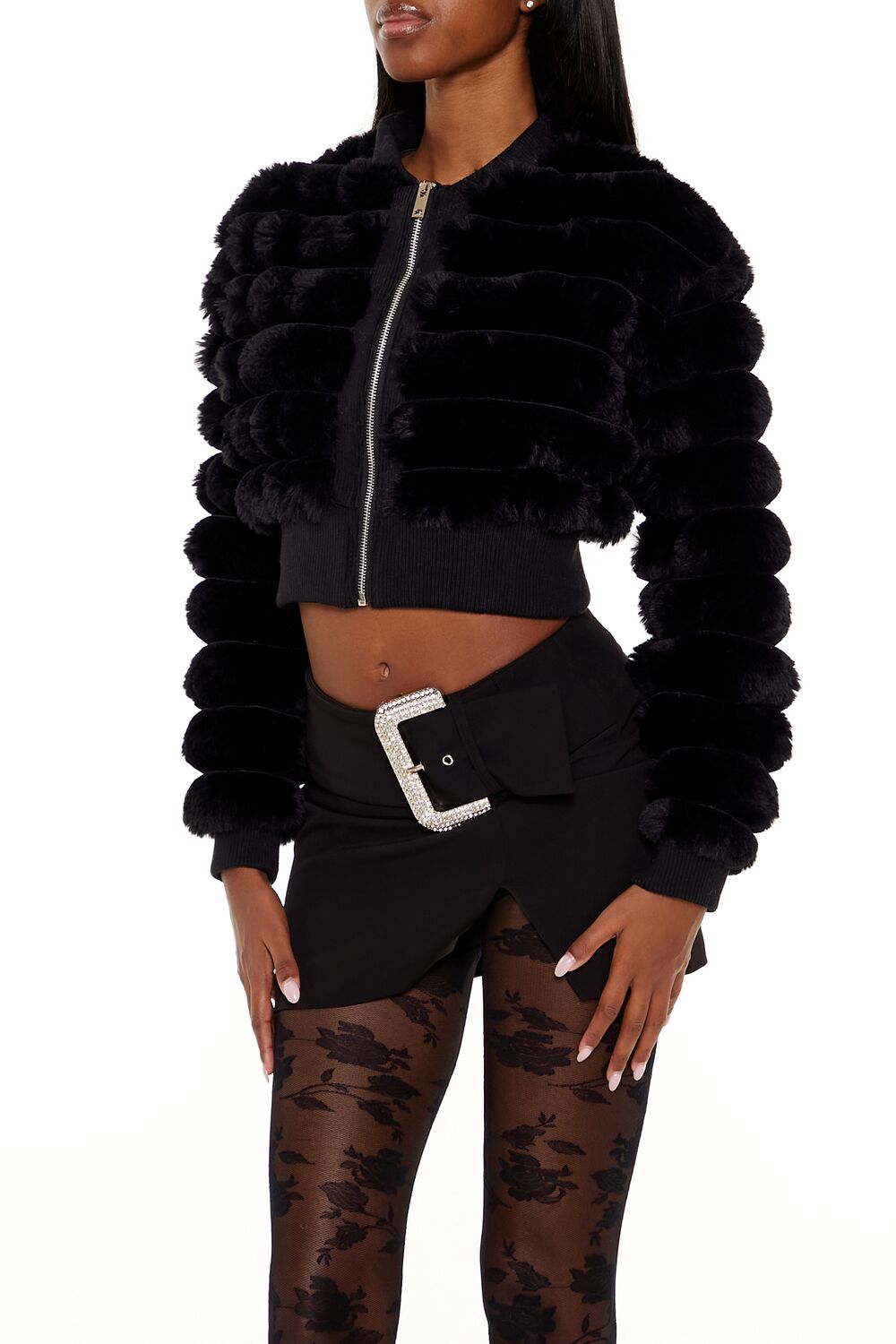 Faux Fur Cropped Bomber Jacket