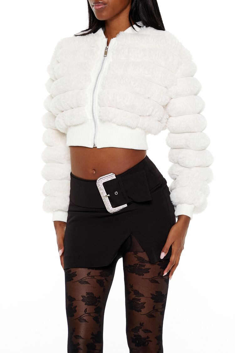 Faux Fur Cropped Bomber Jacket