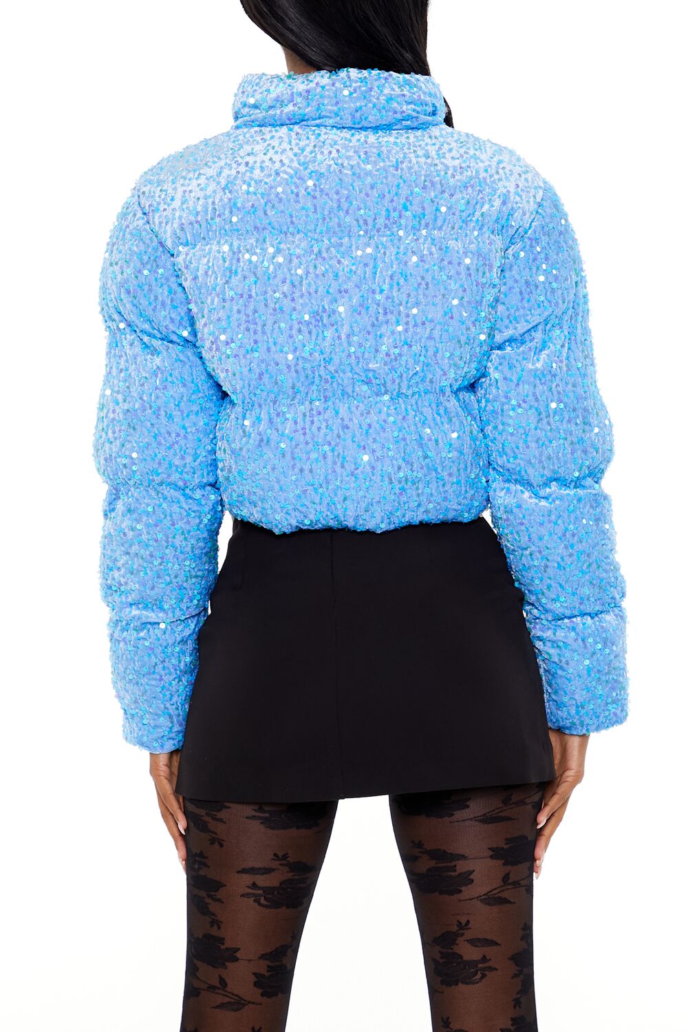 Sequin Faux Fur Puffer Jacket