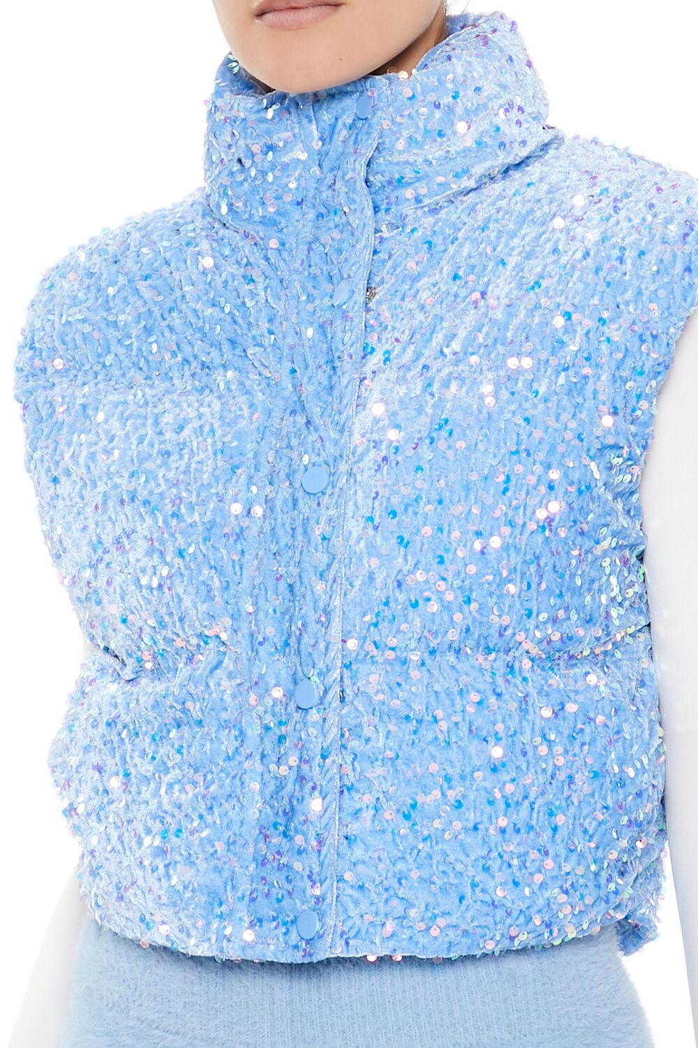 Iridescent Sequin Faux Fur Vest
