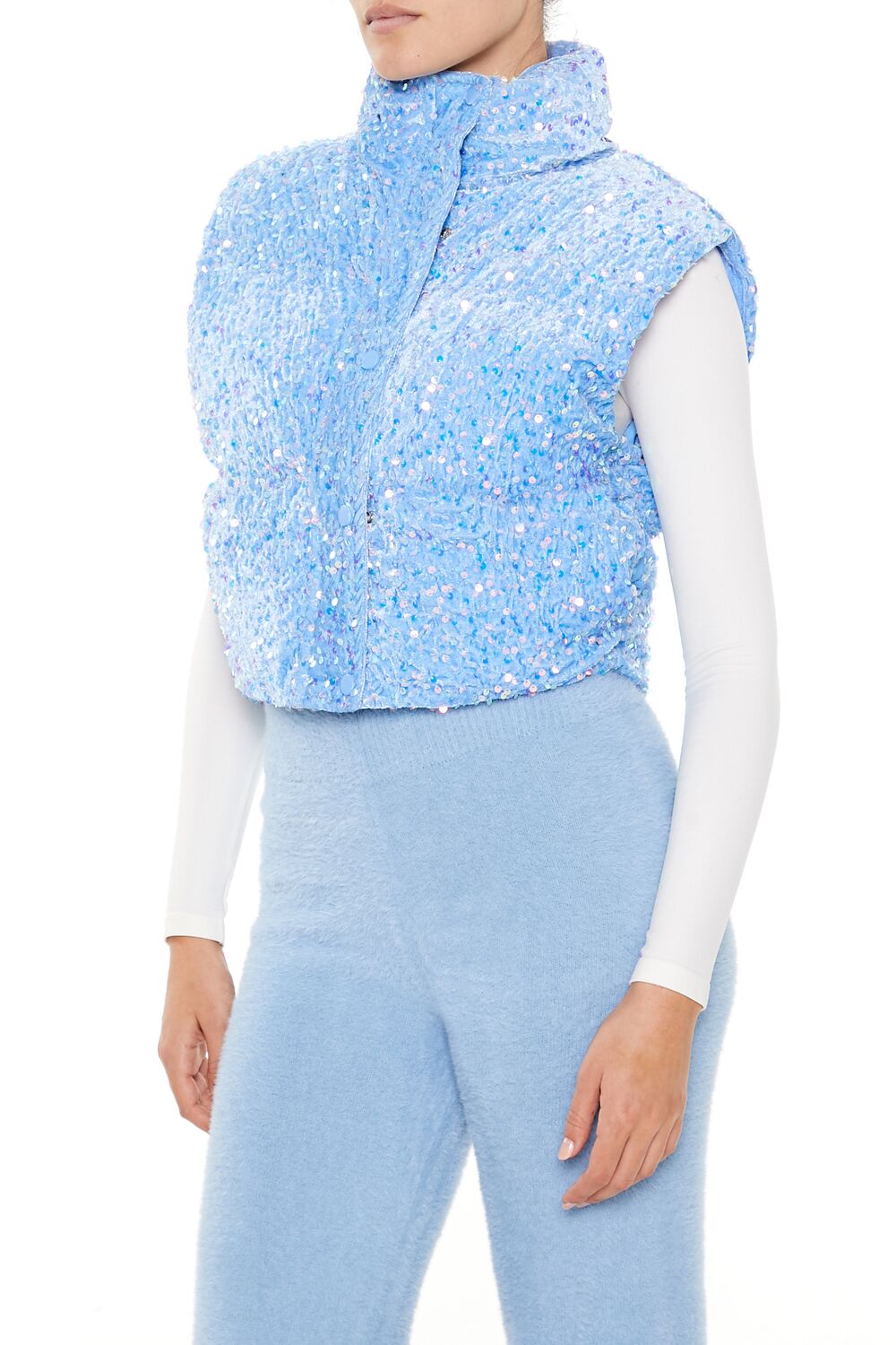 Iridescent Sequin Faux Fur Vest