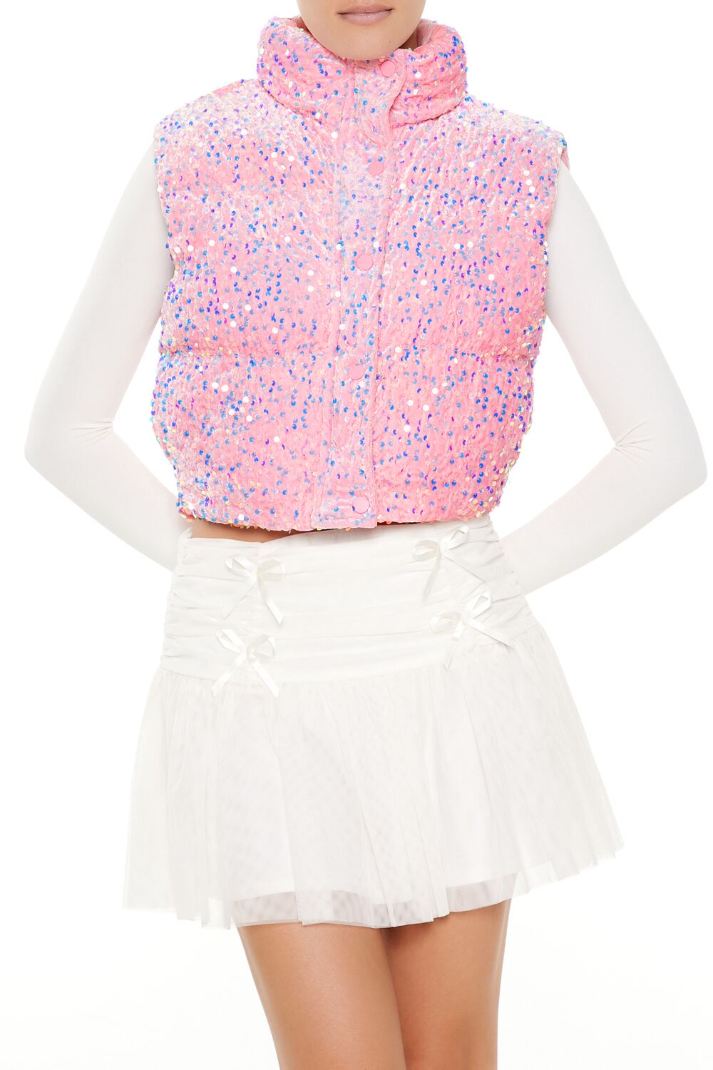 Iridescent Sequin Faux Fur Vest