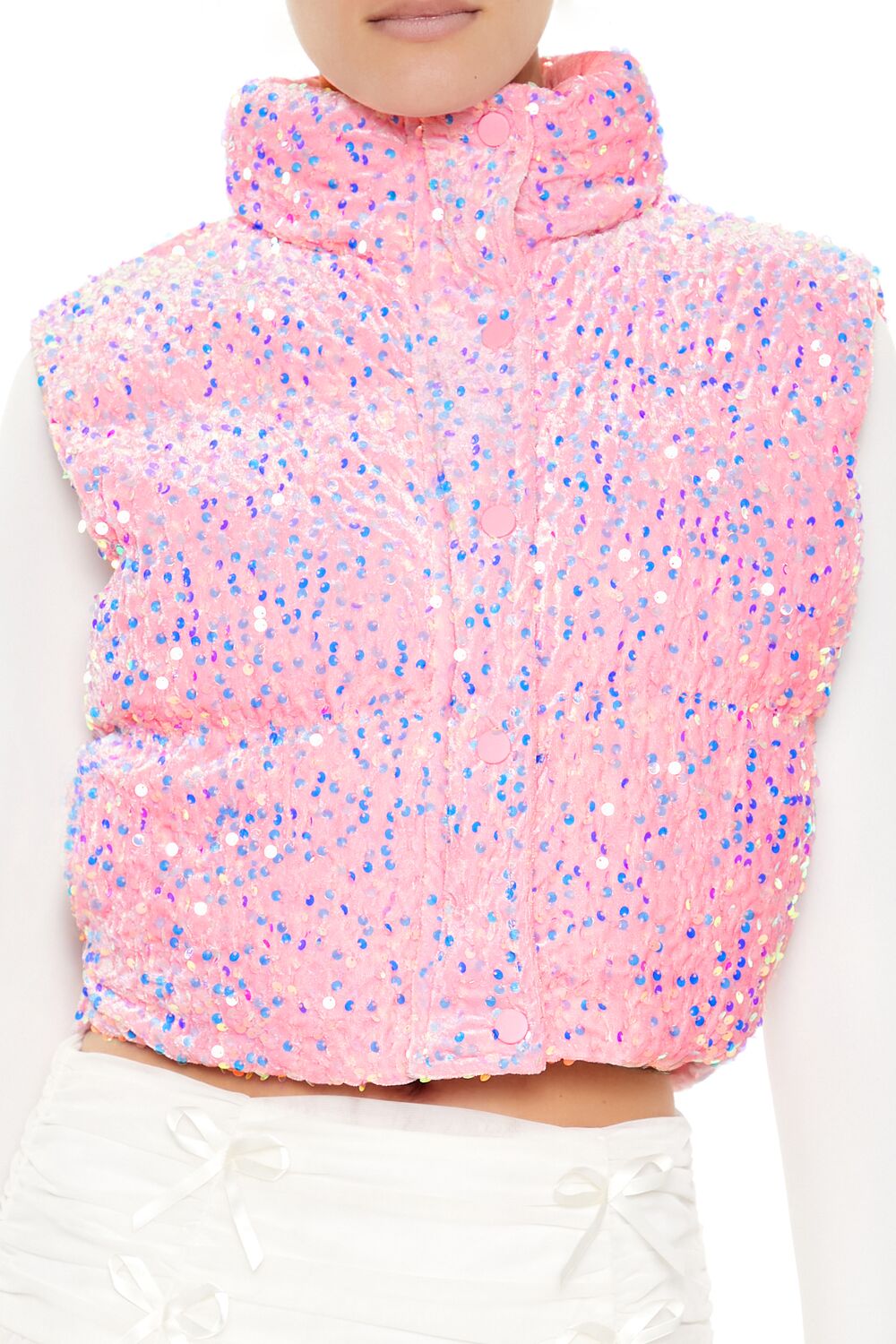 Iridescent Sequin Faux Fur Vest