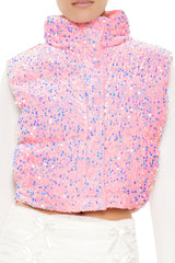 Iridescent Sequin Faux Fur Vest