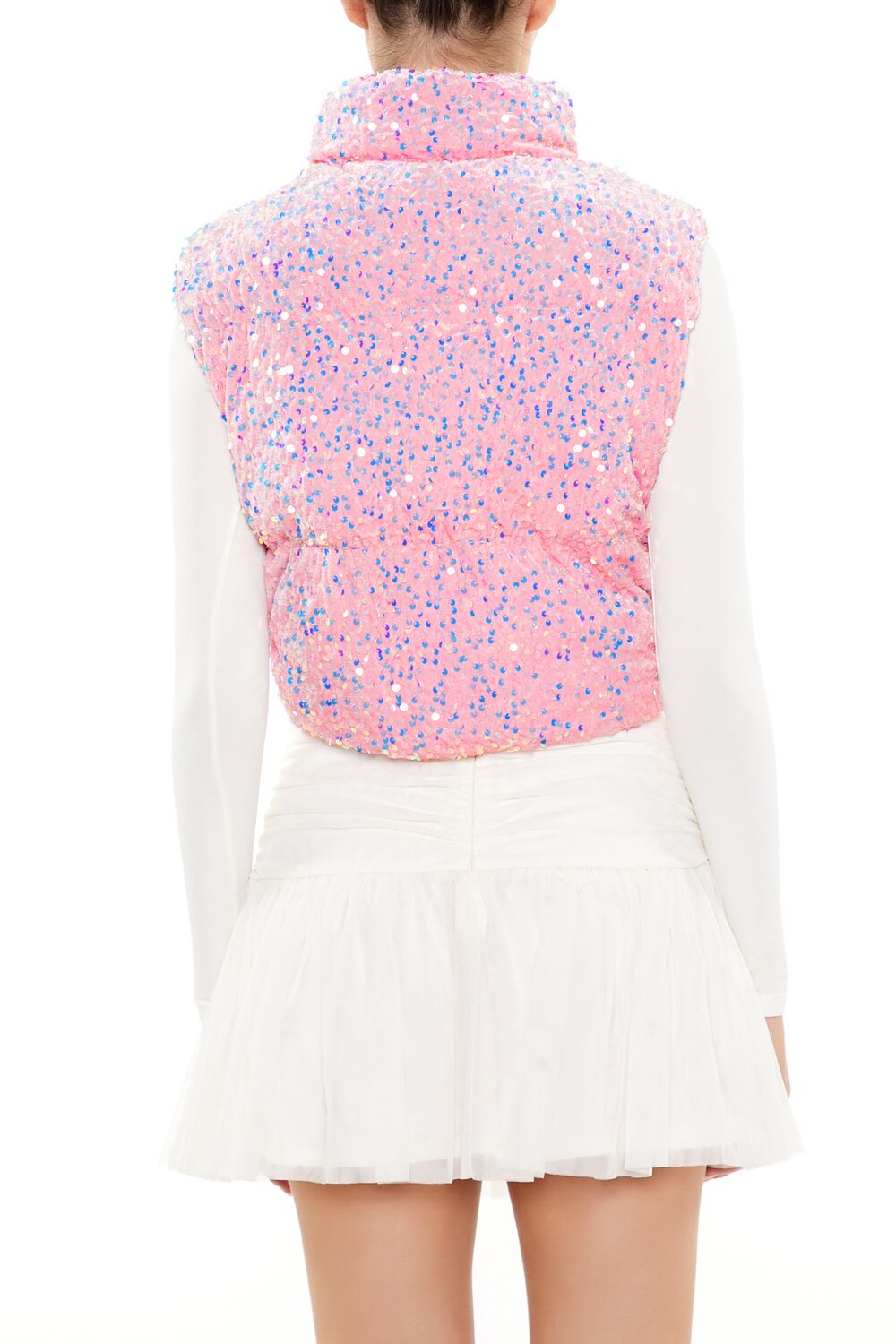Iridescent Sequin Faux Fur Vest