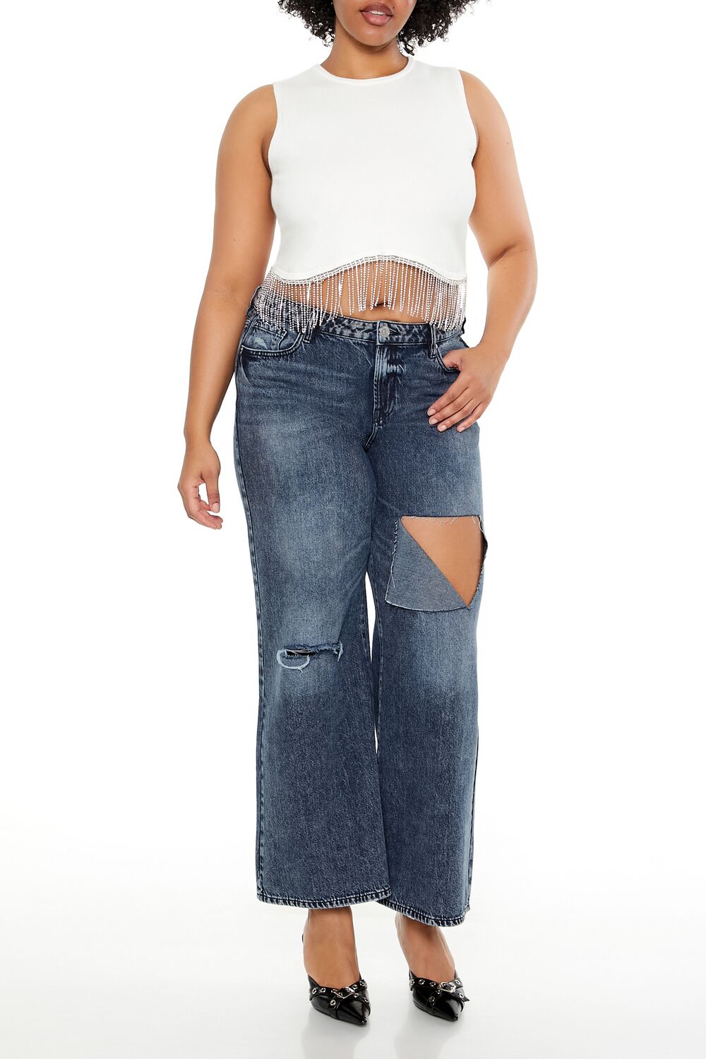 Plus Size Sweater-Knit Rhinestone Crop Top