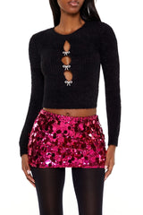 Faux Pearl Bow Cropped Sweater