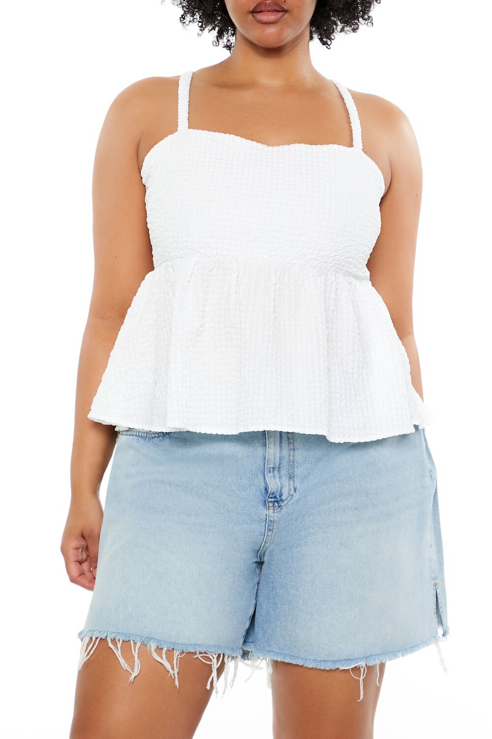 Plus Size Seersucker Flounce Top