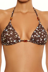 Beaded Boho Floral Triangle Bikini Top