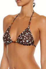 Beaded Boho Floral Triangle Bikini Top