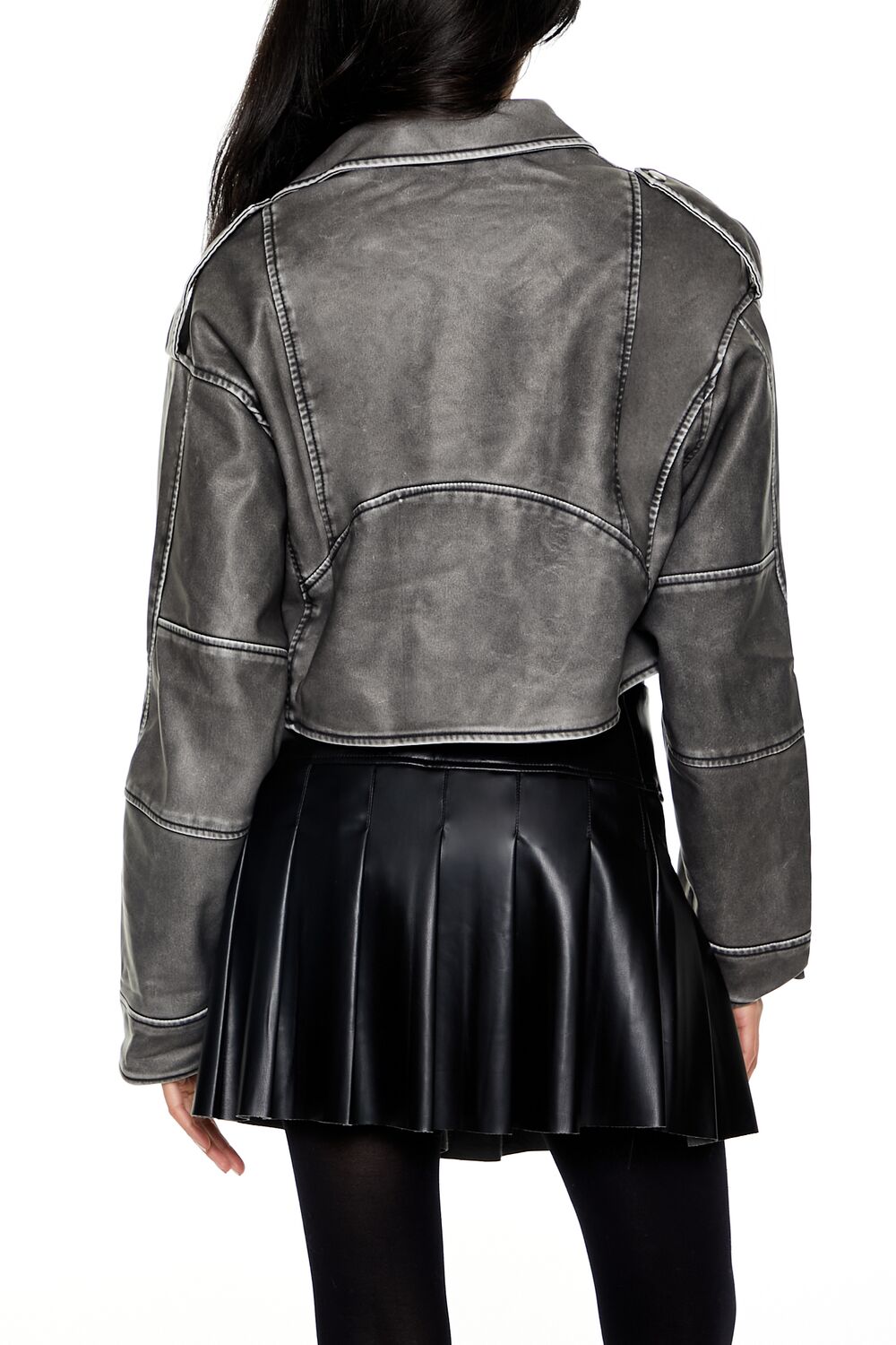 Faux Leather Cropped Moto Jacket