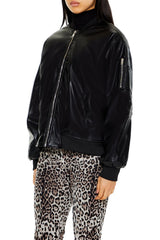 Faux Leather Utility Bomber Jacket