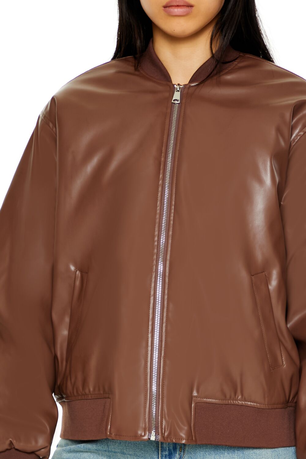 Faux Leather Utility Bomber Jacket