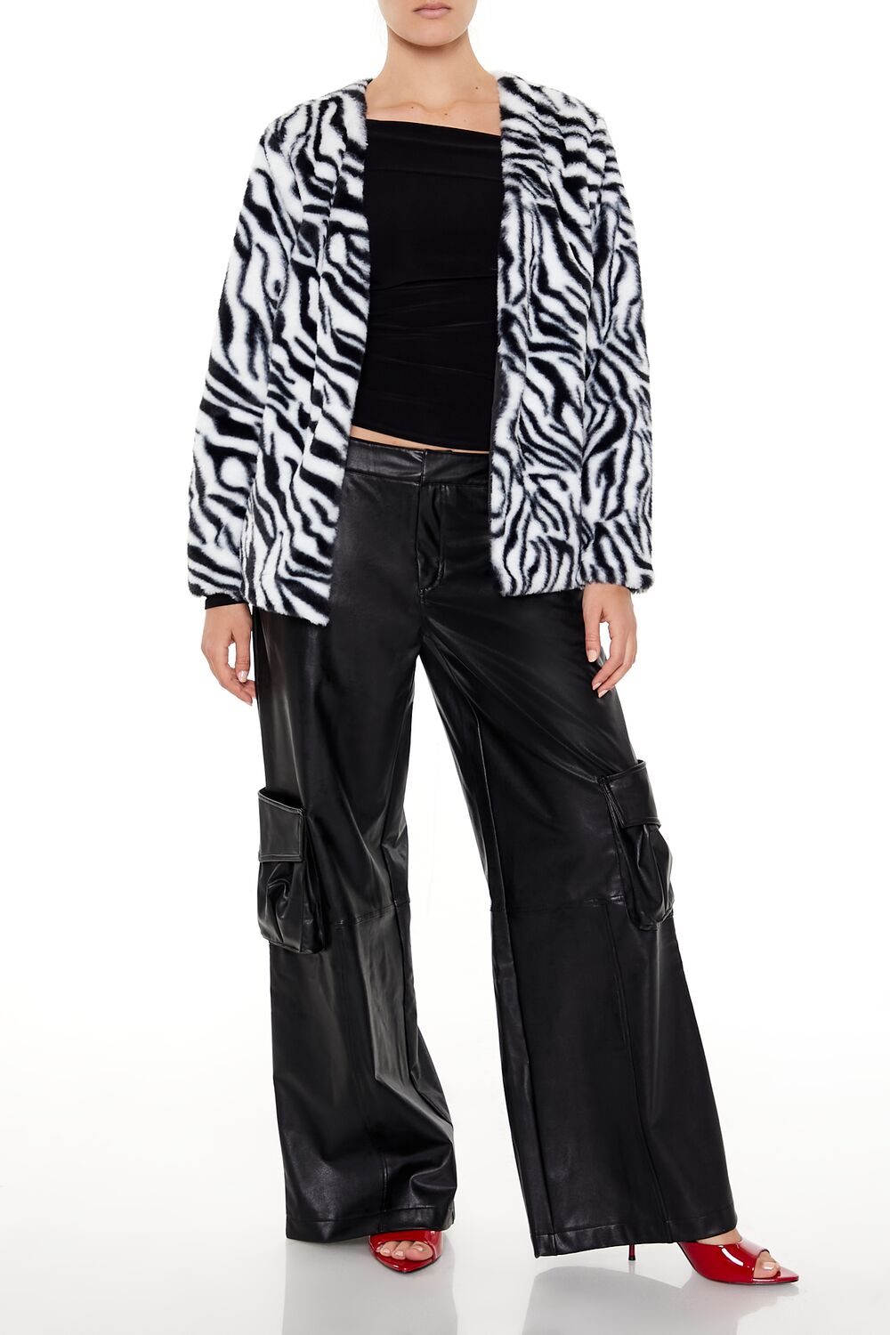 Zebra Print Faux Fur Coat