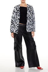 Zebra Print Faux Fur Coat