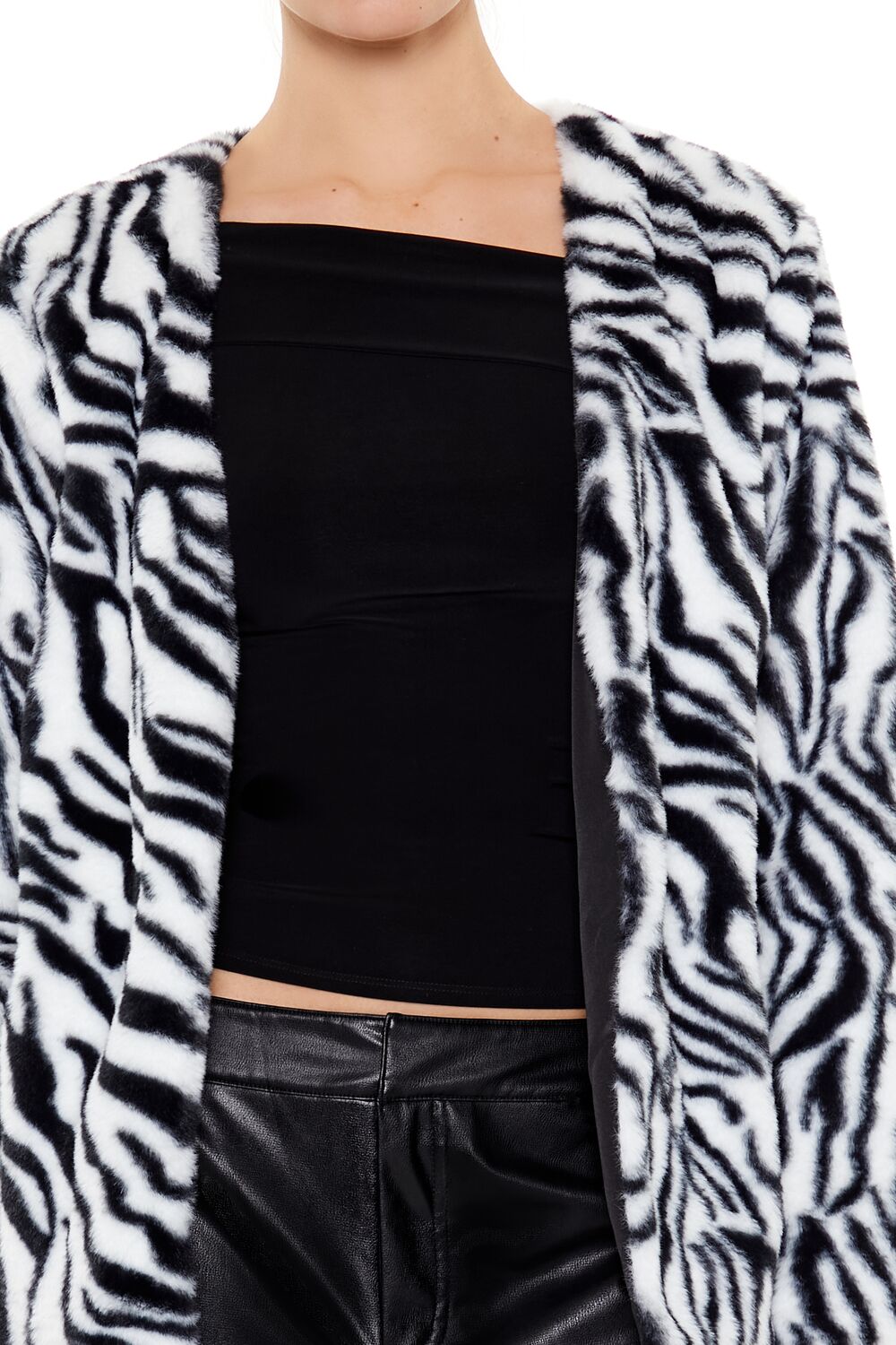 Zebra Print Faux Fur Coat