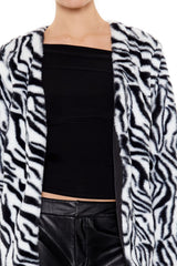 Zebra Print Faux Fur Coat