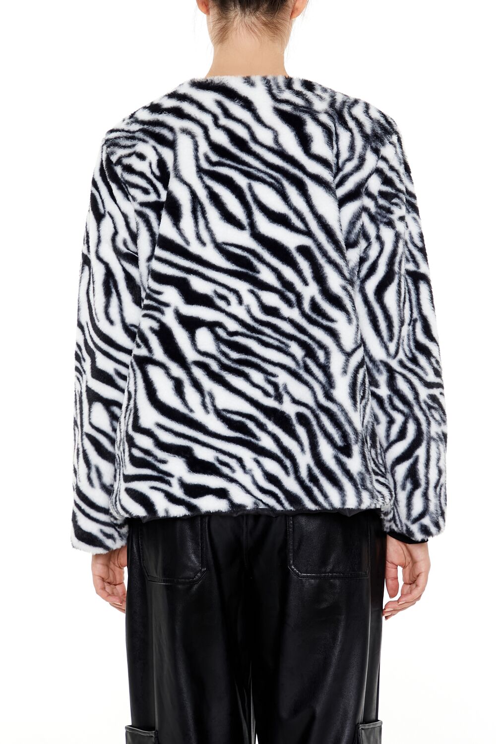 Zebra Print Faux Fur Coat
