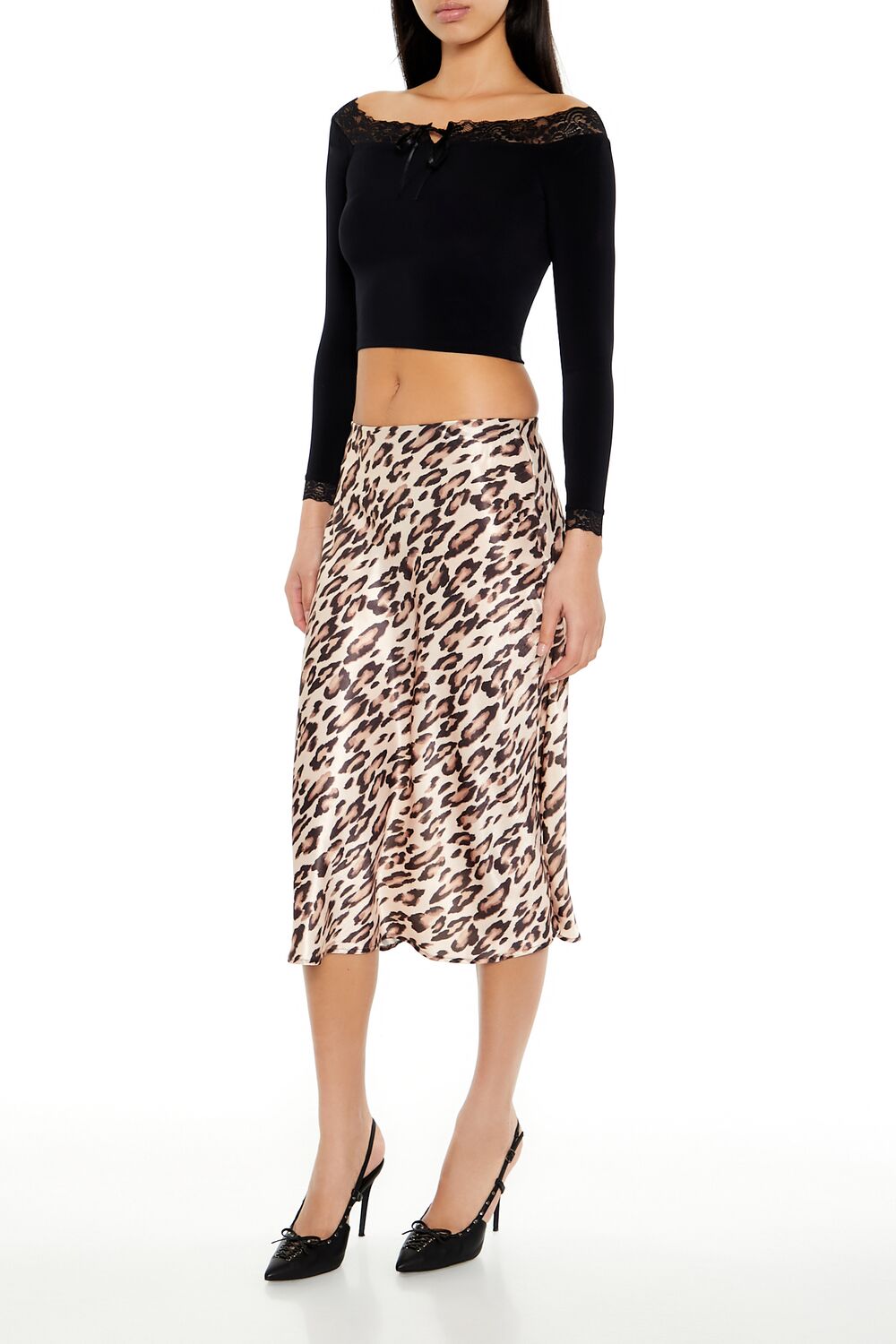 Leopard Print Slip Midi Skirt