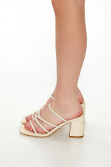 Strappy Faux Pearl Block Heels