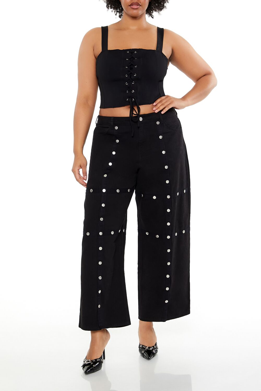Plus Size Studded High-Rise Pants