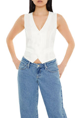 V-Neck Cropped Hem Vest