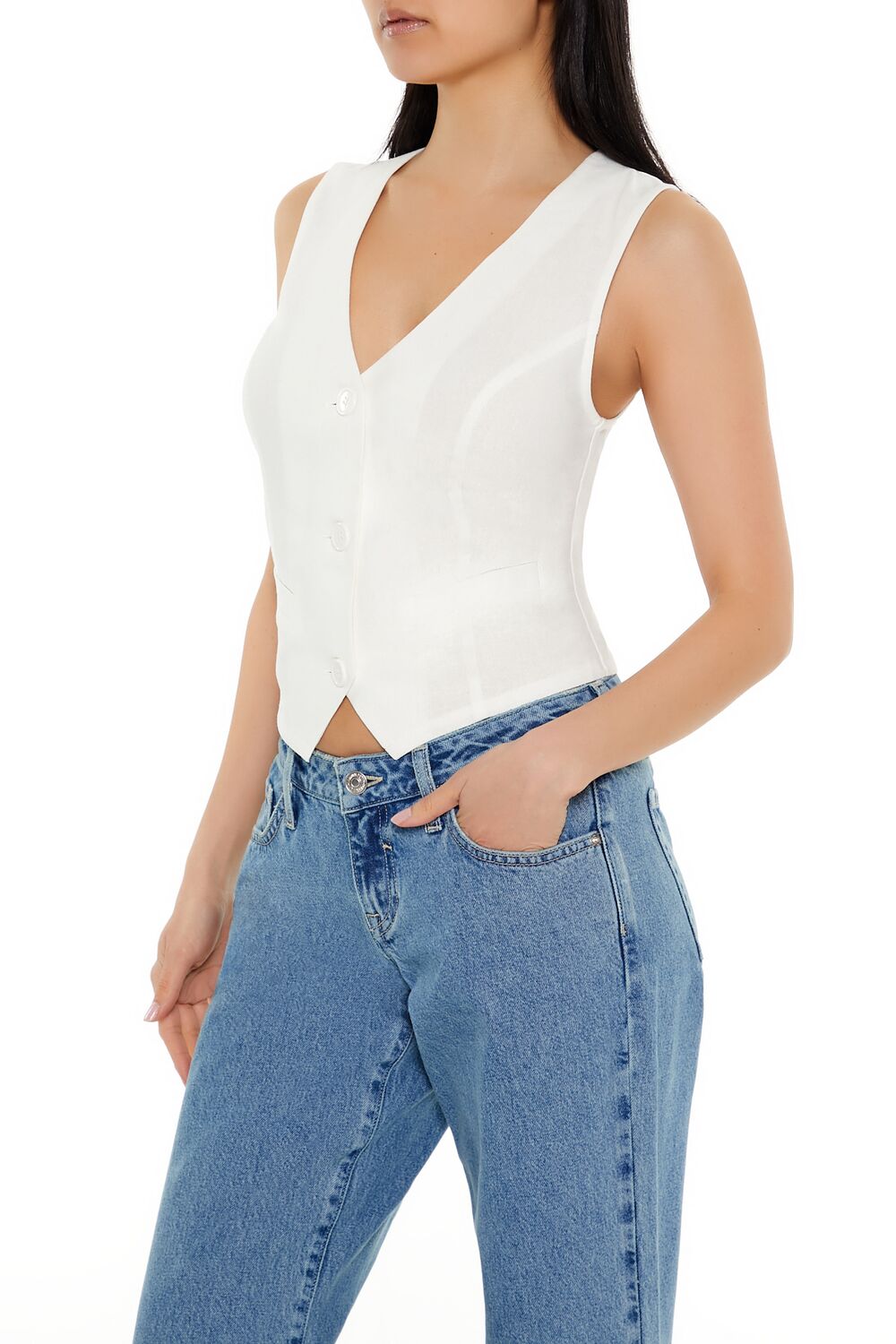 V-Neck Cropped Hem Vest
