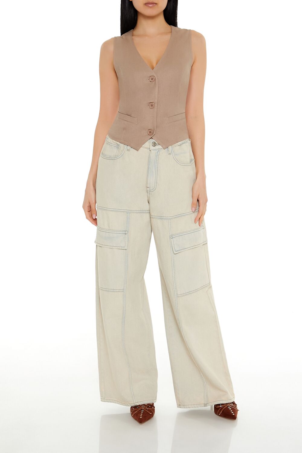 V-Neck Cropped Hem Vest