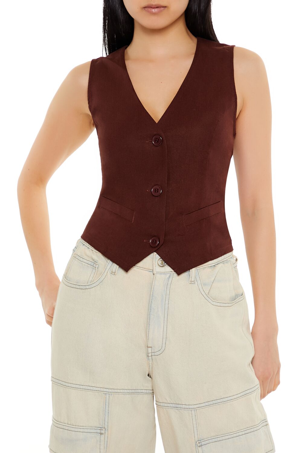V-Neck Cropped Hem Vest