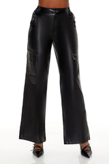 Faux Leather High-Rise Cargo Pants
